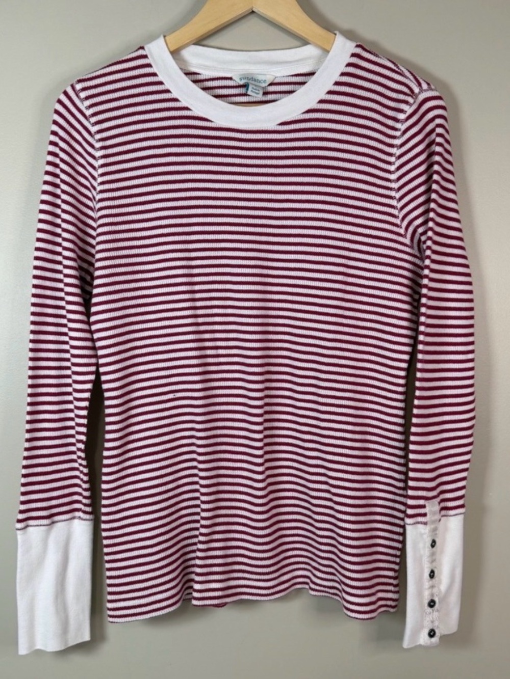 SUNDANCE Striped Long-Sleeve Top in Red and White in 100% COTTON